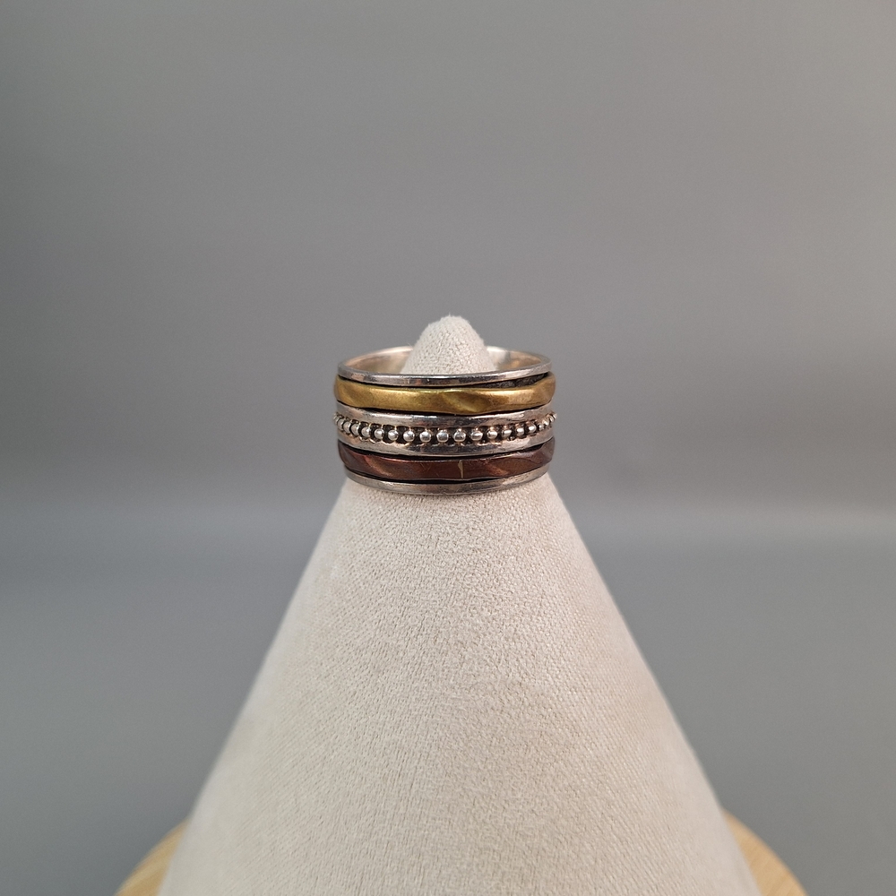 3 Tone 925 Sterling Silver Spinner Ring Band Gold Bronze